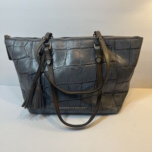 Dooney & Bourke Maxine Tote Denison Leather Smoke Gray Shoulder Bag Crocodile